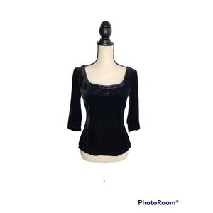 L'AGENCE Velvet 3/4 Sleeves Square Neck Black Top Blouse Size Small NWT